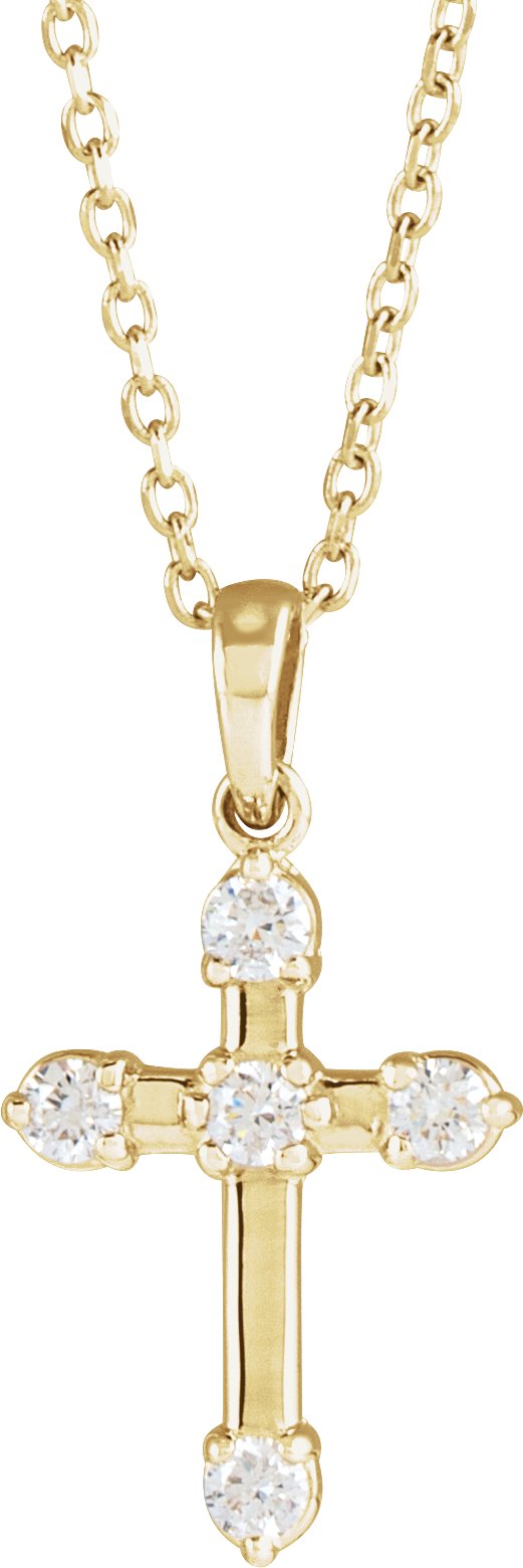 14K Gold Round Natural Diamond Cross Necklace or Pendant – up to 0.07 CTW - Yellow Gold