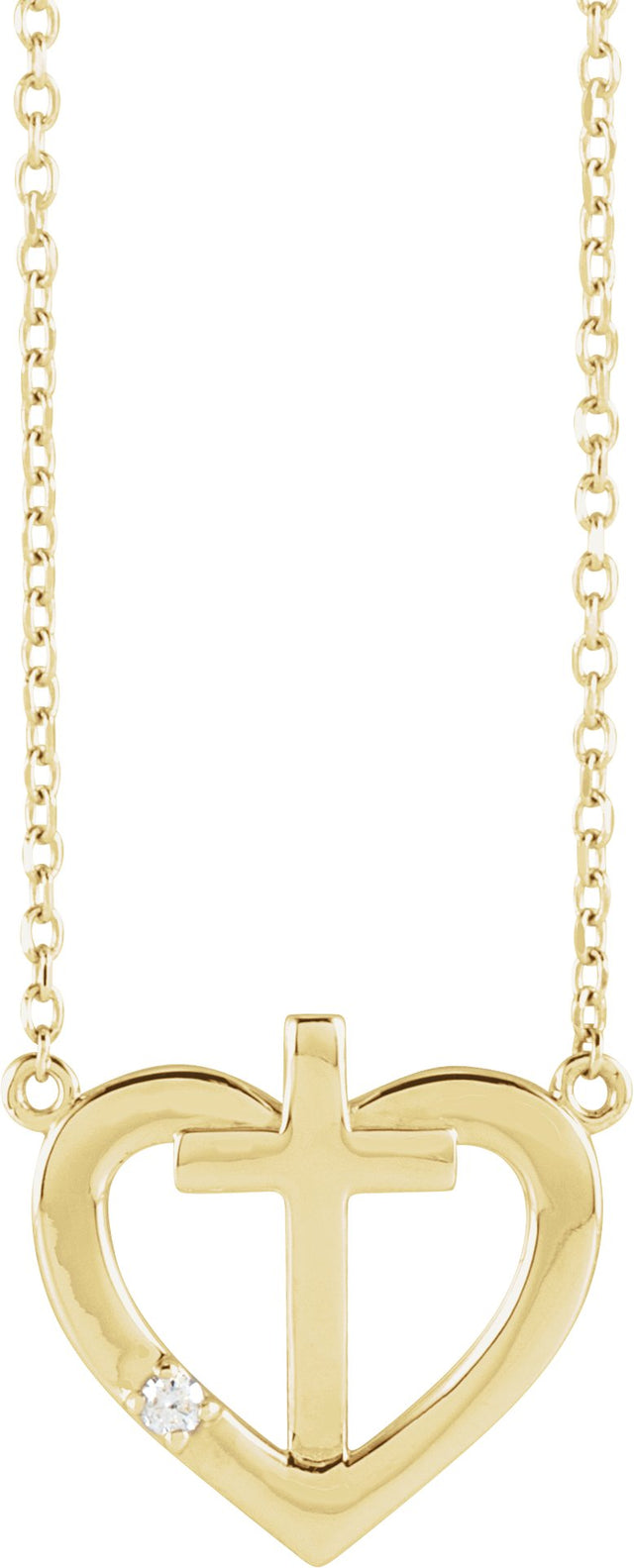 14K Gold Round Natural Diamond Heart & Cross Necklace – up to 0.0025 CTW - Yellow Gold