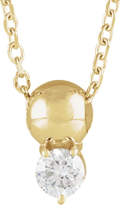 14K Gold Round Natural Diamond Accented Bead Necklace or Pendant - Yellow Gold