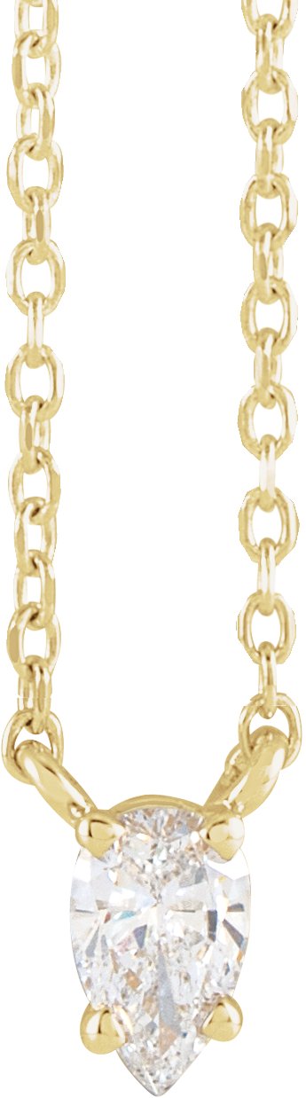 14K Gold Pear Natural Diamond Solitaire Necklace - Yellow Gold