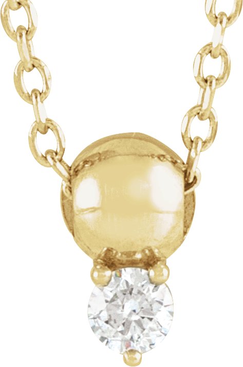 14K Gold Round Natural Diamond Accented Bead Necklace or Pendant - Yellow Gold