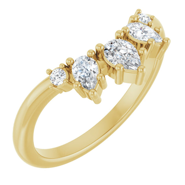 14K Gold Pear Lab-Grown Diamond Accented Contour Band – 4.5mm Stones - Yellow Gold