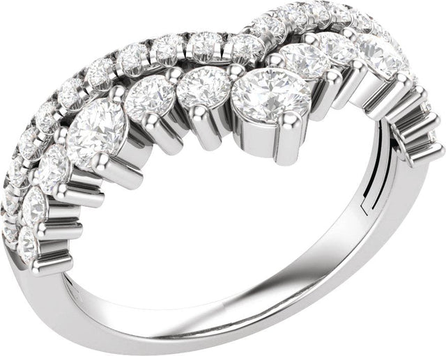 14K Gold Round Lab-Grown Diamond Contour Band – 3.1mm Stones - White Gold