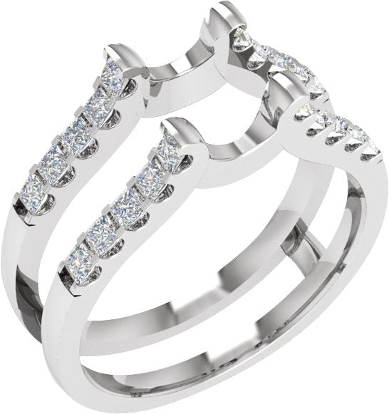 14K Gold Square Natural Diamond Ring Guard - White Gold
