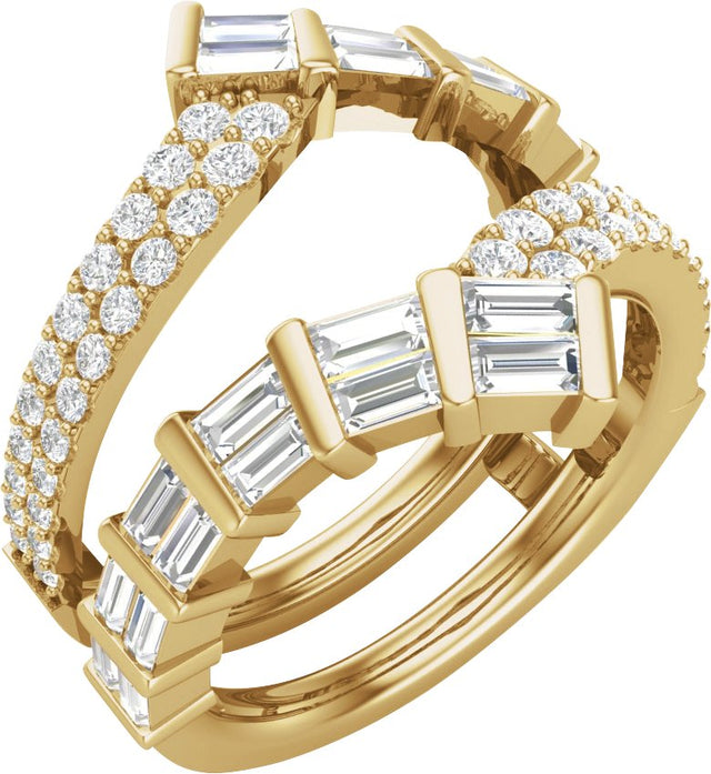 14K Gold Straight Baguette Lab-Grown Diamond Ring Guard – 3mm Stones - Yellow Gold