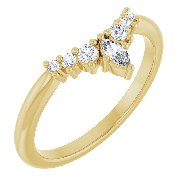 14K Gold Marquise Lab-Grown Diamond Accented Contour Band – 4x2mm - Yellow Gold