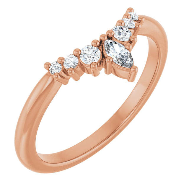 14K Gold Marquise Lab-Grown Diamond Accented Contour Band – 4x2mm - Rose Gold