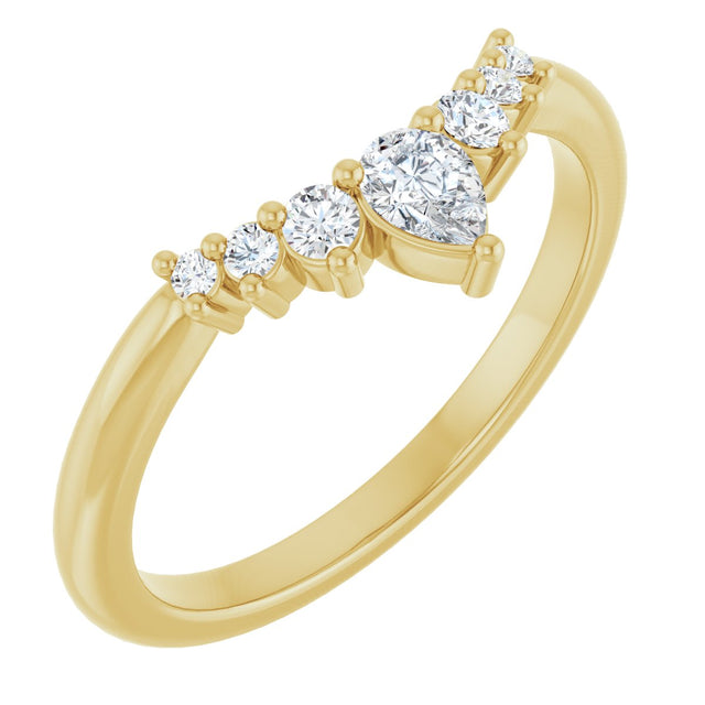 14K Gold Marquise Lab-Grown Diamond Accented Contour Band – 4x2mm - Yellow Gold