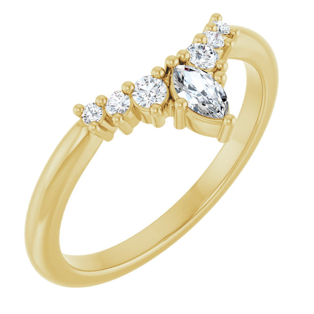 14K Gold Marquise Natural Diamond Accented Contour Band – 4x2mm - Yellow Gold