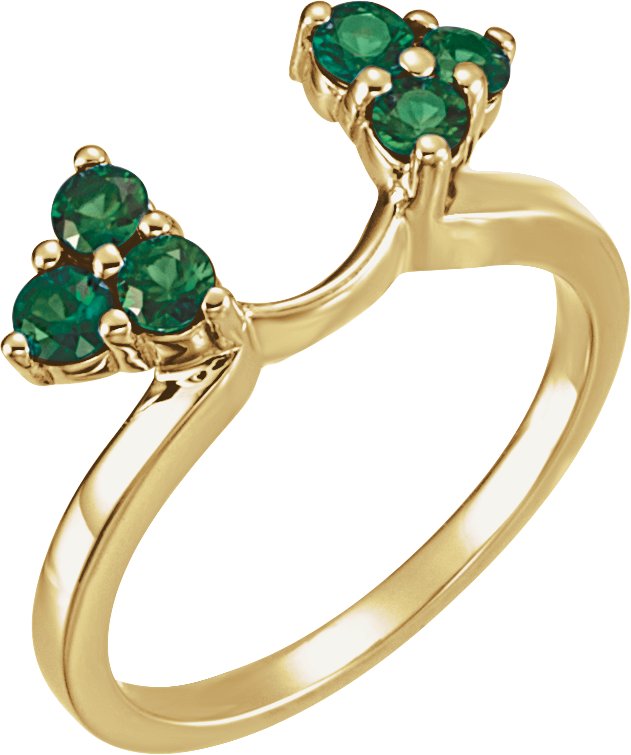 14K Gold Round Natural Emerald Wrap-Style Ring Enhancer
