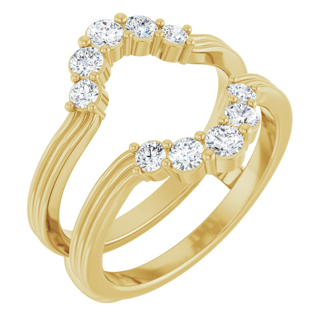 14K Gold Round Lab-Grown Diamond Grooved Accented Ring Guard - Yellow Gold
