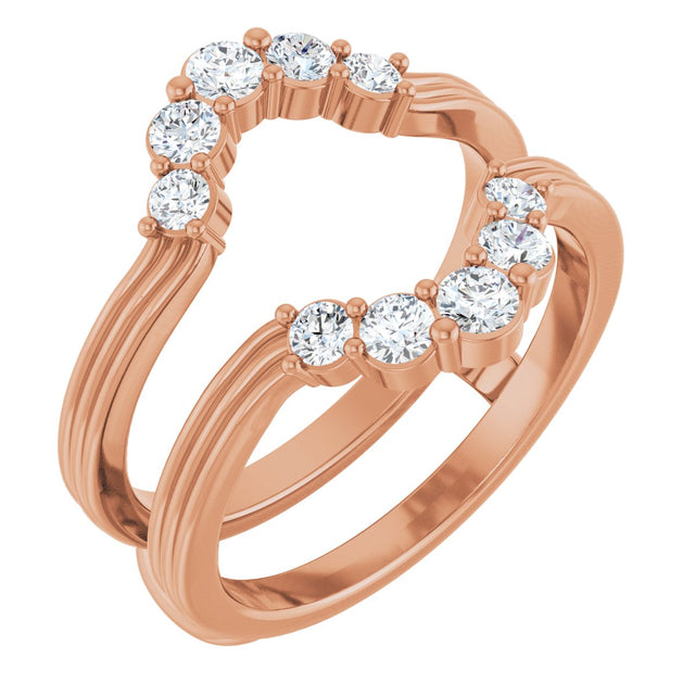 14K Gold Round Natural Diamond Grooved Accented Ring Guard - Rose Gold