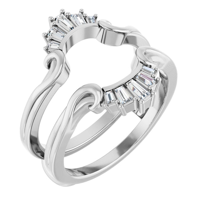 14K Gold Tapered Baguette Natural Diamond Ring Guard - White Gold