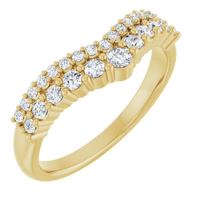 14K Gold Round Lab-Grown Diamond Contour Band V - Yellow Gold
