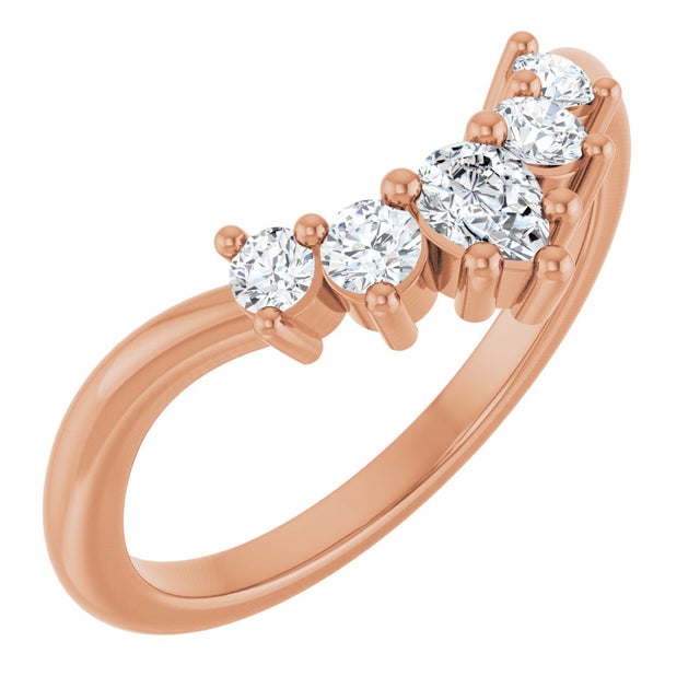 14K Gold Round Natural Diamond Contour Band – 4x3mm - Rose Gold