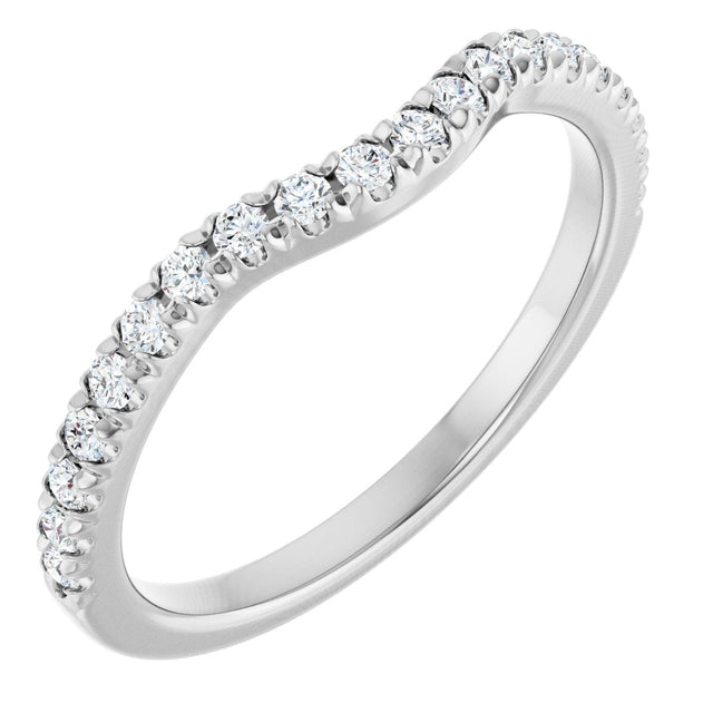14K Gold Round Natural Diamond French-Set Contour Band - White Gold