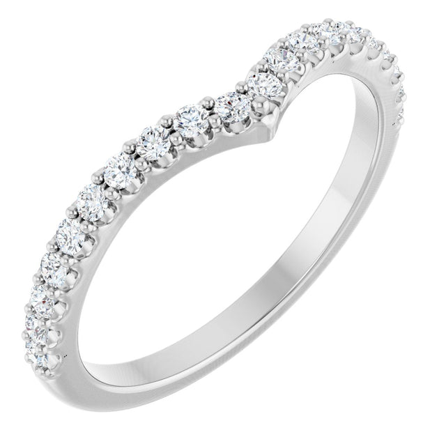 Platinum Round Natural Diamond Accented V Contour Band