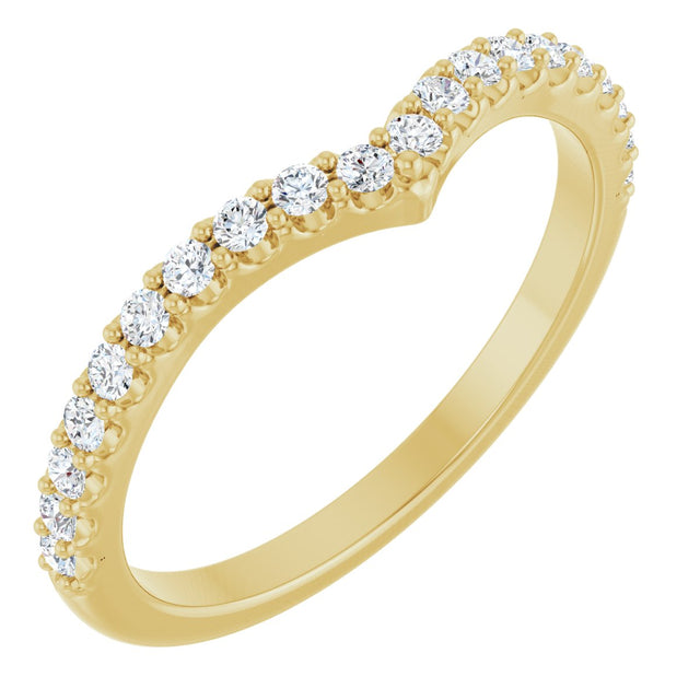 14K Gold Round Lab-Grown Diamond Accented V Contour Band - Yellow Gold