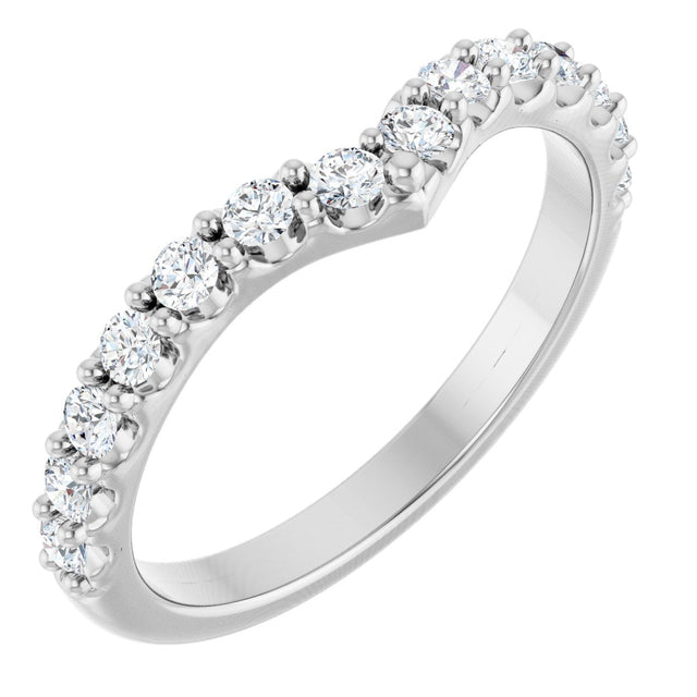 14K Gold Round Lab-Grown Diamond Accented V Contour Band - White Gold