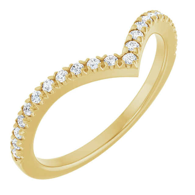 14K Gold Round Natural Diamond V Contour Band – 1.3-3mm Stones - Yellow Gold
