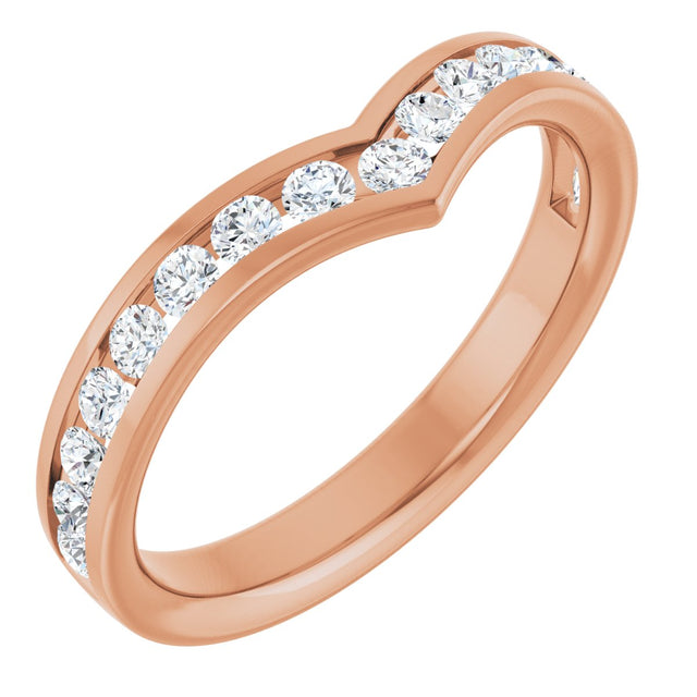 14K Gold Round Natural Diamond Channel-Set V Contour Band - Rose Gold