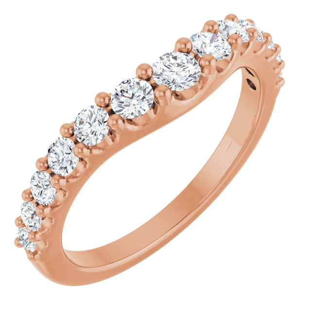 14K Gold Round Lab-Grown Diamond Graduated Accent Contour Band - Rose Gold