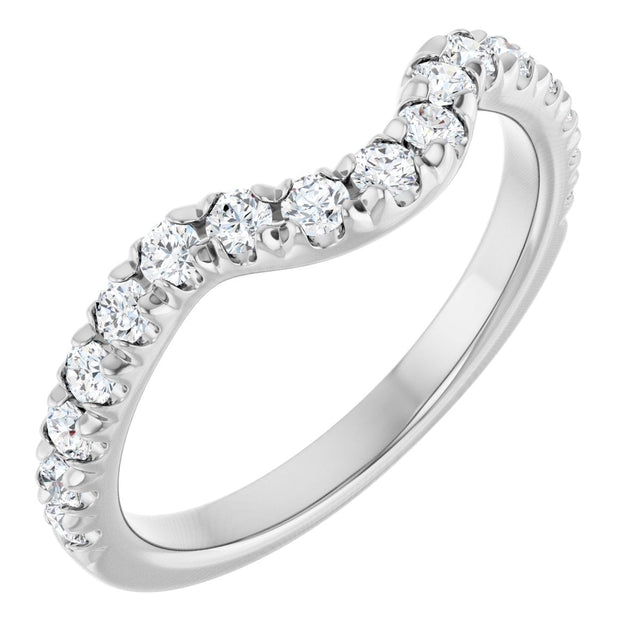 14K Gold Round Lab-Grown Diamond French-Set Contour Band – 1.3-2mm Stones - White Gold