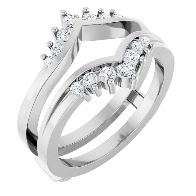 14K Gold Round Lab-Grown Diamond Accented V Ring Guard - White Gold