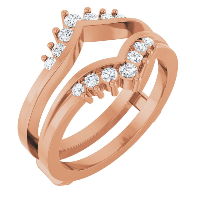 14K Gold Round Lab-Grown Diamond Accented V Ring Guard - Rose Gold