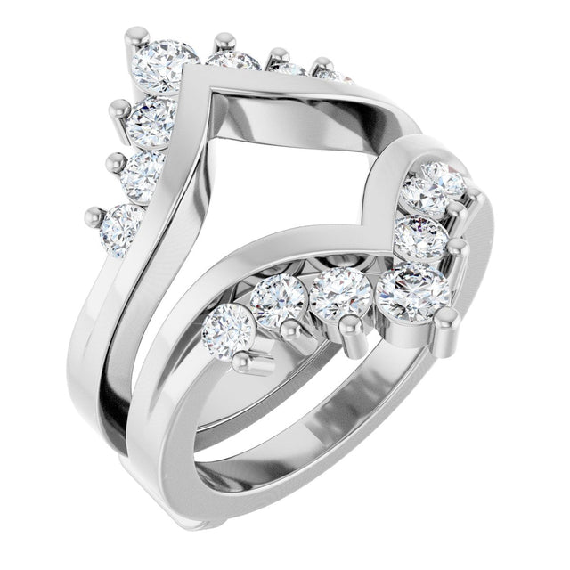 14K Gold Round Lab-Grown Diamond Accented V Ring Guard - White Gold