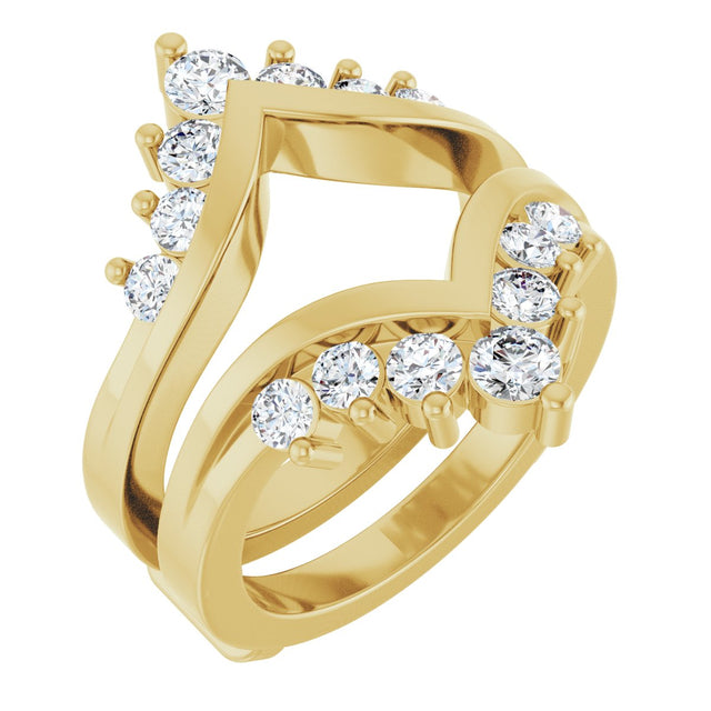 14K Gold Round Lab-Grown Diamond Accented V Ring Guard - Yellow Gold