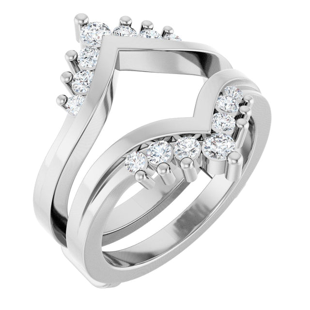 Platinum Round Lab-Grown Diamond Accented V Ring Guard