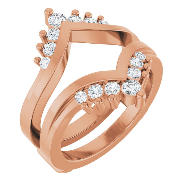 14K Gold Round Lab-Grown Diamond Accented V Ring Guard - Rose Gold