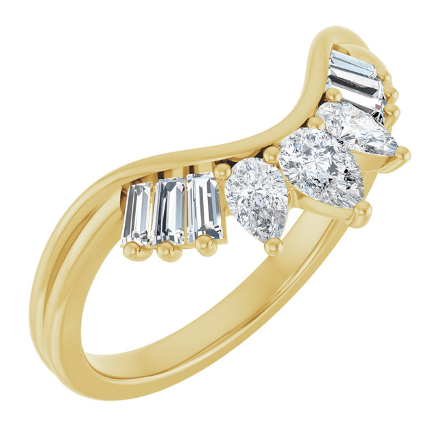 14K Gold Pear Natural Diamond Accented Contour Band – 4.1x2.7mm - Yellow Gold