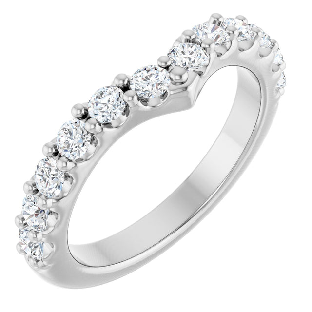 14K Gold Round Natural Diamond Accented V Contour Band - White Gold