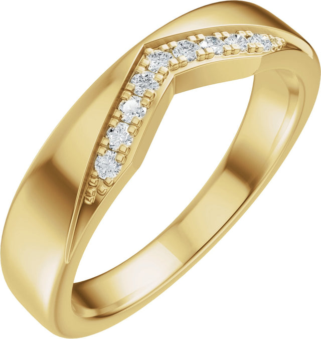 14K Gold Round Natural Diamond Accented Contour Band III - Yellow Gold