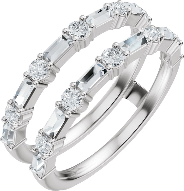 Platinum Straight Baguette Natural Diamond Accented Ring Guard