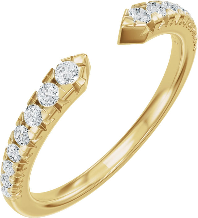 14K Gold Round Natural Diamond French-Set Accented Open Band - Yellow Gold