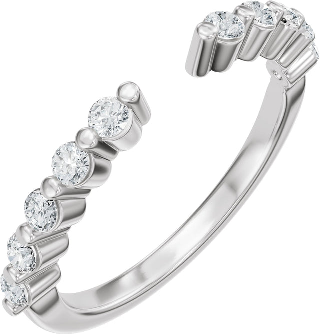 14K Gold Round Natural Diamond Accented Vintage-Inspired Open Band - White Gold