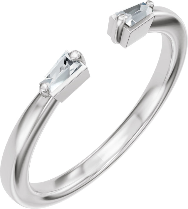 14K Gold Tapered Baguette Lab-Grown Diamond Accented Vintage-Inspired Open Band - White Gold