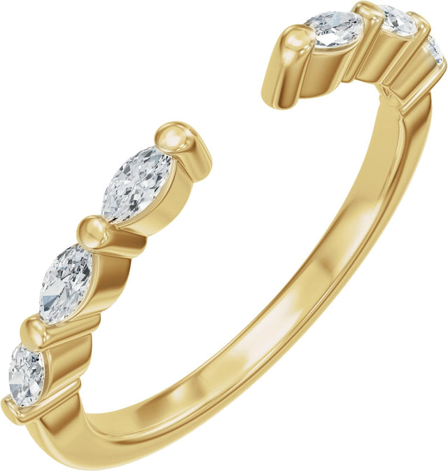 14K Gold Marquise Natural Diamond Accented Vintage-Inspired Open Band - Yellow Gold