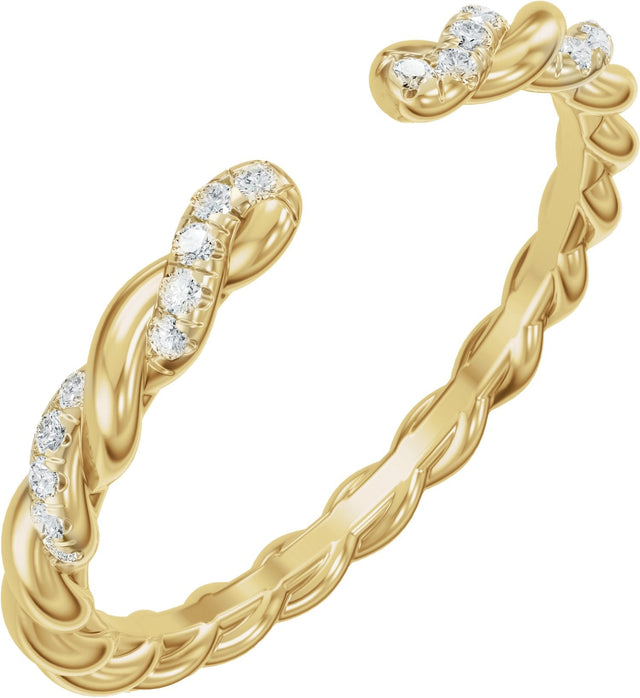 14K Gold Round Lab-Grown Diamond Accented Rope Open Band - Yellow Gold
