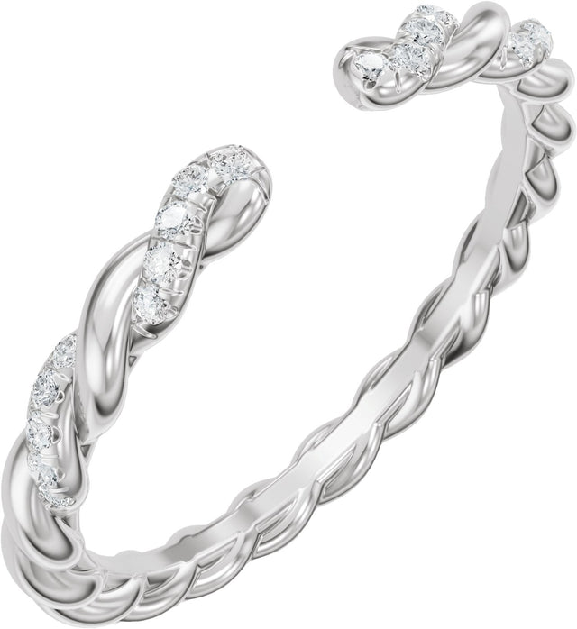 14K Gold Round Lab-Grown Diamond Accented Rope Open Band - White Gold