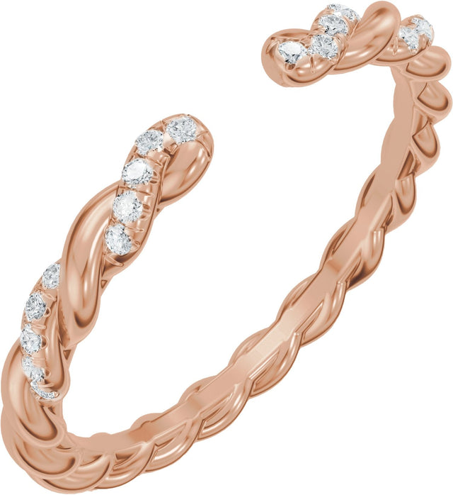 14K Gold Round Lab-Grown Diamond Accented Rope Open Band - Rose Gold