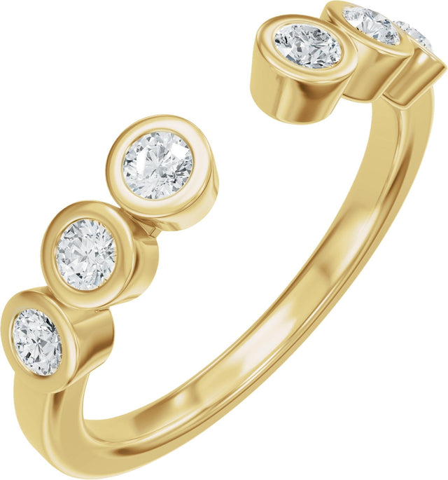 14K Gold Round Lab-Grown Diamond Bezel-Set Accented Open Band - Yellow Gold