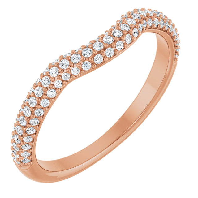 14K Gold Round Natural Diamond Pavé-Style Contour Band - Rose Gold