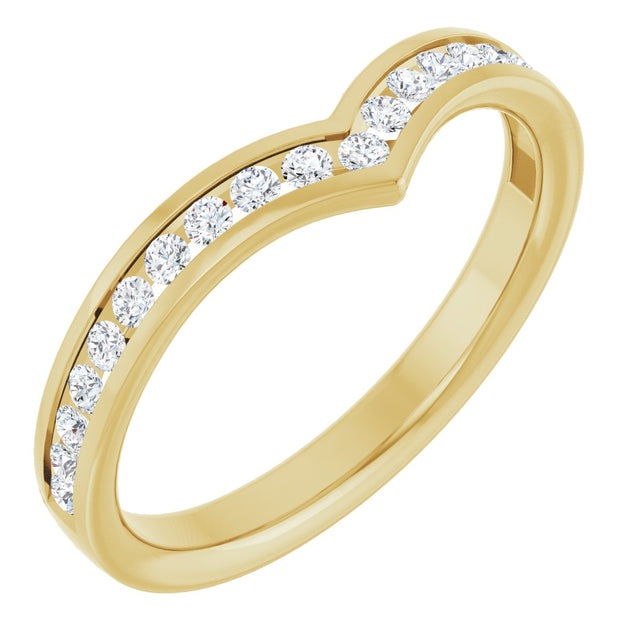 14K Gold Round Natural Diamond Channel-Set V Contour Band - Yellow Gold
