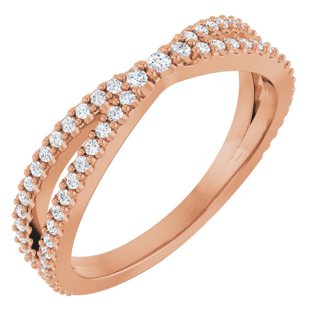 14K Gold Round Natural Diamond Contour Band – 1.5mm Stones - Rose Gold