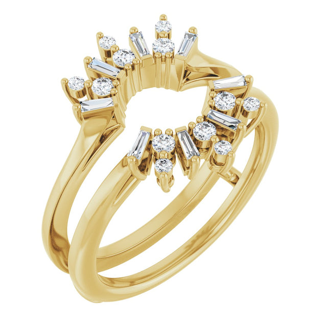14K Gold Round Lab-Grown Diamond Art Deco Baguette Ring Guard - Yellow Gold