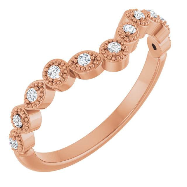 14K Gold Round Natural Diamond Vintage-Inspired Contour Band – 1.3mm Stones - Rose Gold